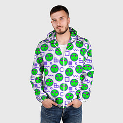 Ветровка с капюшоном мужская Green smiley face, цвет: 3D-белый — фото 2