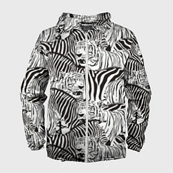Ветровка с капюшоном мужская Зебры и тигры, цвет: 3D-белый