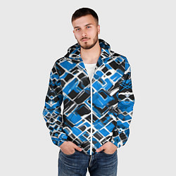Ветровка с капюшоном мужская Синие фигуры и белые линии, цвет: 3D-белый — фото 2