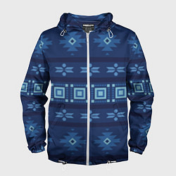 Ветровка с капюшоном мужская Blue tribal geometric, цвет: 3D-белый