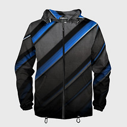 Ветровка с капюшоном мужская Black blue lines, цвет: 3D-черный