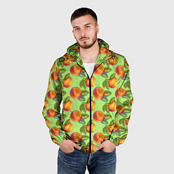 Ветровка с капюшоном мужская Апельсинки с листьями, цвет: 3D-черный — фото 2