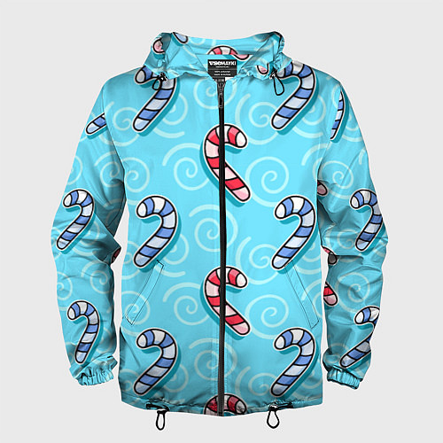 Мужская ветровка Новогодний леденец трость / 3D-Черный – фото 1