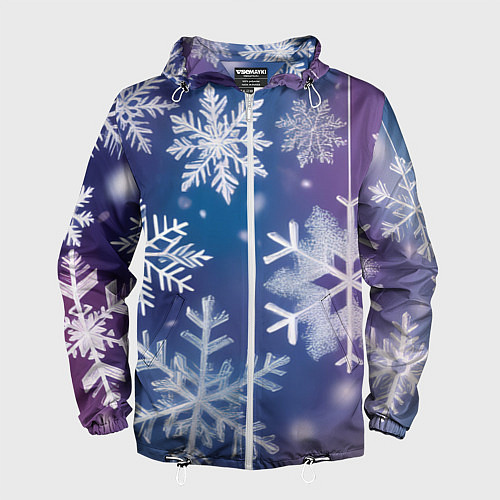 Мужская ветровка Снежинки на фиолетово-синем фоне / 3D-Белый – фото 1