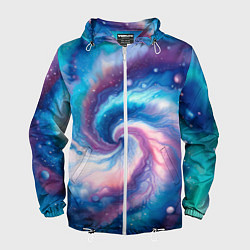 Ветровка с капюшоном мужская Галактический тай-дай, цвет: 3D-белый