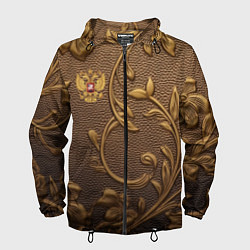 Ветровка с капюшоном мужская Золотой герб России, цвет: 3D-черный