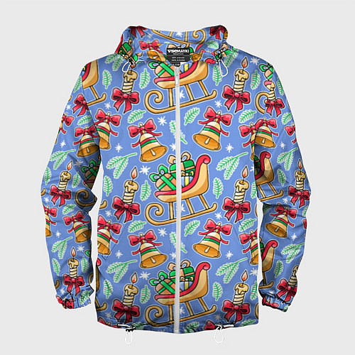 Мужская ветровка Новогодний праздничный узор / 3D-Белый – фото 1