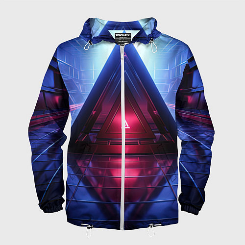 Мужская ветровка Фиолетовое свечение за треугольной абстракцией / 3D-Белый – фото 1