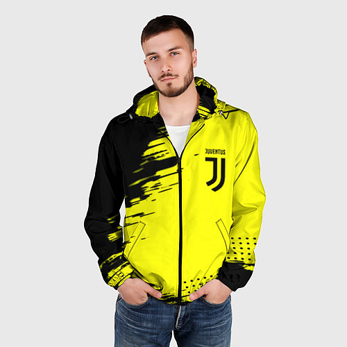 Мужская ветровка Juventus спортивные краски / 3D-Черный – фото 3
