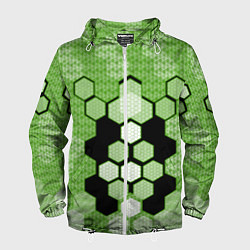 Мужская ветровка Зелёная кибер броня hexagons