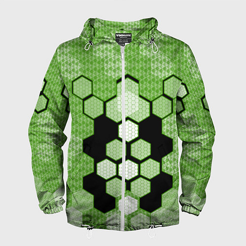 Мужская ветровка Зелёная кибер броня hexagons / 3D-Белый – фото 1
