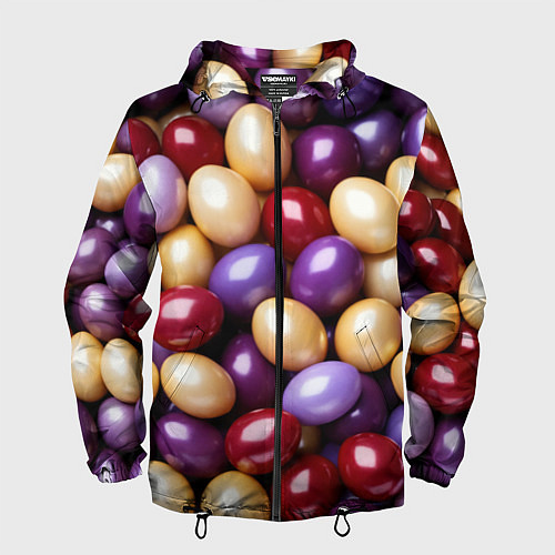 Мужская ветровка Красные и фиолетовые пасхальные яйца / 3D-Черный – фото 1