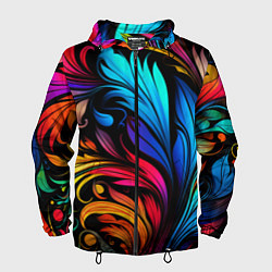 Ветровка с капюшоном мужская Паттерн с узорами на черном фоне, цвет: 3D-черный