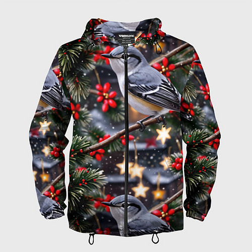 Мужская ветровка Рождественская птица пересмешник / 3D-Черный – фото 1