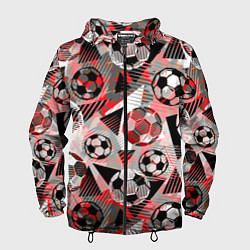 Ветровка с капюшоном мужская Футбольный мяч узоры, цвет: 3D-черный