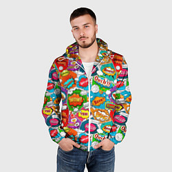 Ветровка с капюшоном мужская Bang Boom Ouch pop art pattern, цвет: 3D-белый — фото 2