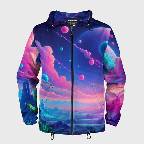 Мужская ветровка Fantastic space landscape - neon glow / 3D-Черный – фото 1