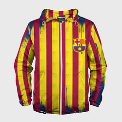 Ветровка с капюшоном мужская Полосатые цвета футбольного клуба Барселона, цвет: 3D-белый