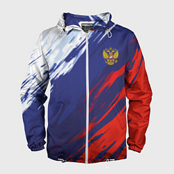 Ветровка с капюшоном мужская Россия Sport брызги красок триколор, цвет: 3D-белый