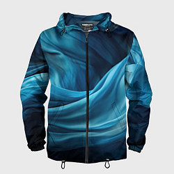 Ветровка с капюшоном мужская Синяя абстрактная волнистая ткань, цвет: 3D-черный