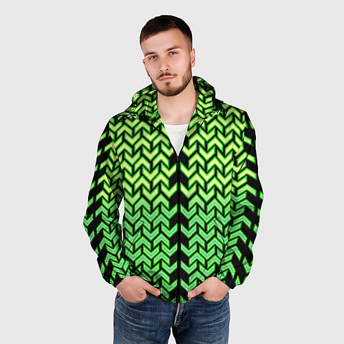 Мужская ветровка Зелёные стрелки на чёрном фоне киберпанк / 3D-Черный – фото 3