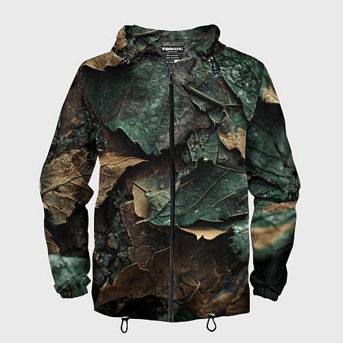 Мужская ветровка Реалистичный камуфляж из листьев / 3D-Черный – фото 1