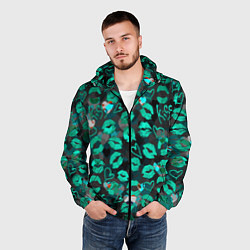 Ветровка с капюшоном мужская Голубые поцелуи, цвет: 3D-черный — фото 2