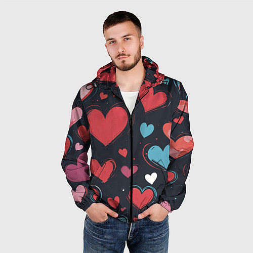 Мужская ветровка Сердечный паттерн / 3D-Черный – фото 3
