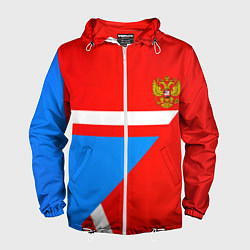 Ветровка с капюшоном мужская Герб России звезда спорт, цвет: 3D-белый