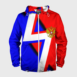 Ветровка с капюшоном мужская Герб России спортивный стиль, цвет: 3D-белый