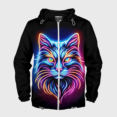 Мужская ветровка Суровый неоновый кот / 3D-Белый – фото 1