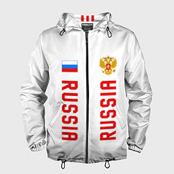 Ветровка с капюшоном мужская Россия три полоски на белом фоне, цвет: 3D-черный