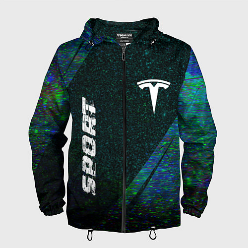 Мужская ветровка Tesla sport glitch blue / 3D-Черный – фото 1