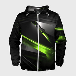 Ветровка с капюшоном мужская Зеленая абстрактная конструкция в стиле nvidia, цвет: 3D-белый