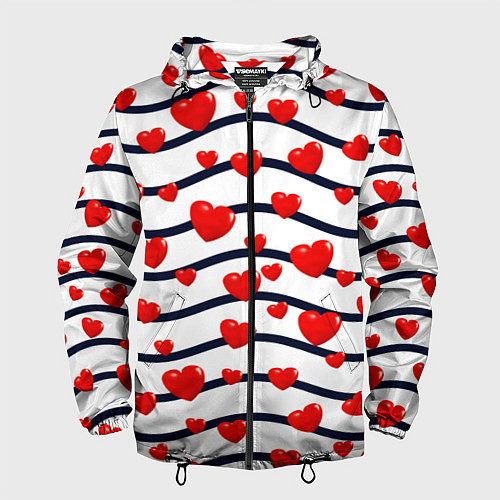 Мужская ветровка Сердца на линиях / 3D-Черный – фото 1