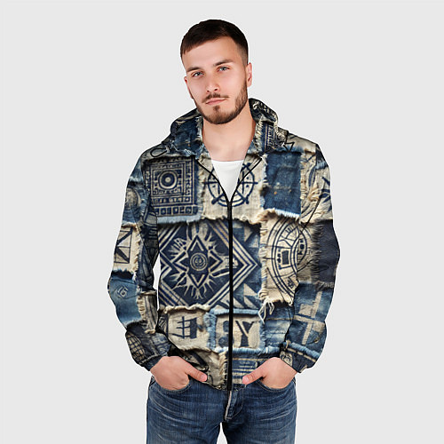 Мужская ветровка Татуировки майя на дениме / 3D-Черный – фото 3