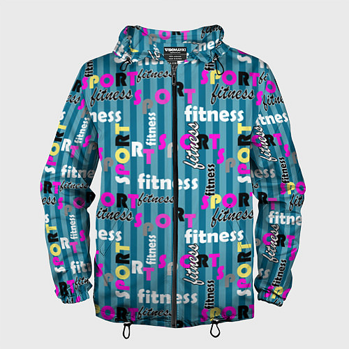 Мужская ветровка Текстовый спортивный узор полосатый яркий / 3D-Черный – фото 1