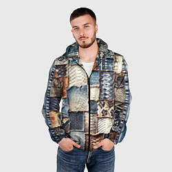 Ветровка с капюшоном мужская Змеиная кожа - пэчворк, цвет: 3D-черный — фото 2