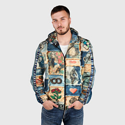 Ветровка с капюшоном мужская Баксы и девушки на дениме - пэчворк, цвет: 3D-черный — фото 2