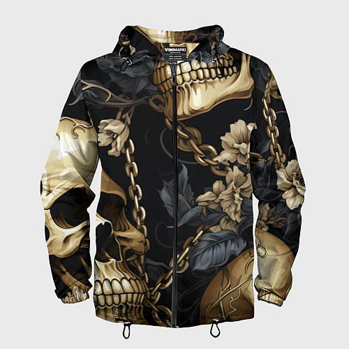 Мужская ветровка Золотые черепа с цепями / 3D-Черный – фото 1
