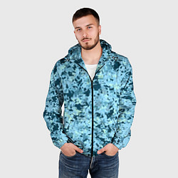 Ветровка с капюшоном мужская Абстракция бирюзовый, цвет: 3D-черный — фото 2