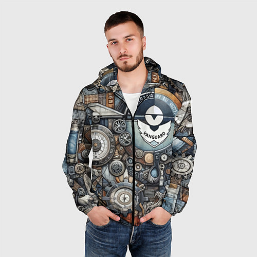 Мужская ветровка Механистический паттерн - авангард нейросеть / 3D-Черный – фото 3