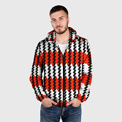 Ветровка с капюшоном мужская Вертикальные красно-белые полосы, цвет: 3D-черный — фото 2