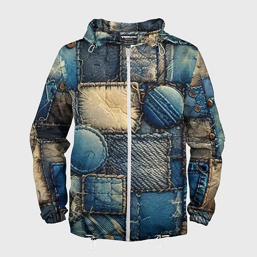 Мужская ветровка Denim patchwork - ai art / 3D-Белый – фото 1