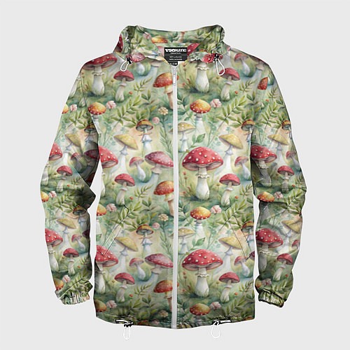 Мужская ветровка Дикие грибы лесные мухоморы / 3D-Белый – фото 1