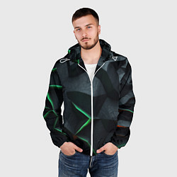 Ветровка с капюшоном мужская Green dark abstract geometry style, цвет: 3D-белый — фото 2