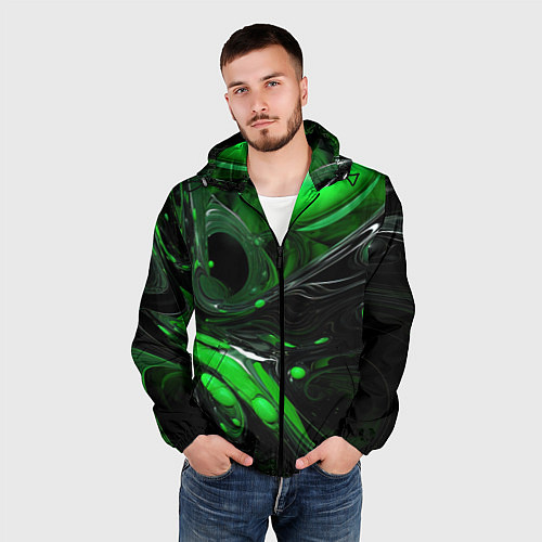 Мужская ветровка Green dark abstract geometry style / 3D-Черный – фото 3