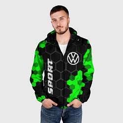 Ветровка с капюшоном мужская Volkswagen green sport hexagon, цвет: 3D-черный — фото 2