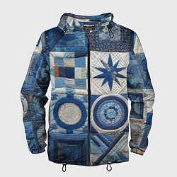 Ветровка с капюшоном мужская Denim patchwork - ai art, цвет: 3D-черный