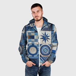 Ветровка с капюшоном мужская Denim patchwork - ai art, цвет: 3D-белый — фото 2